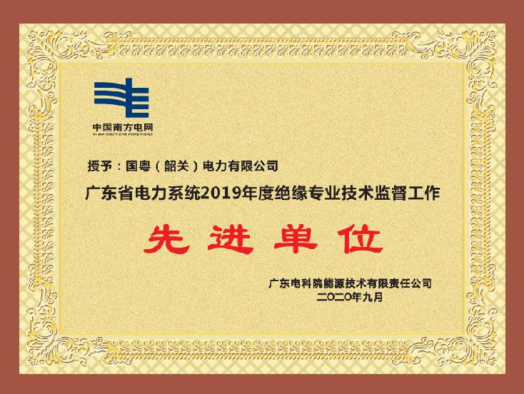 廣東省電力系統(tǒng)2019年度絕緣專業(yè)技術(shù)監(jiān)督工作 先進單位